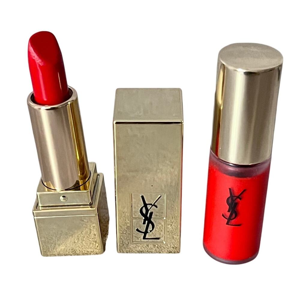 YSL Tatouage Couture Liquid Lip Stain 01 & Rouge Pur Couture Lipstick 01 ~Travel